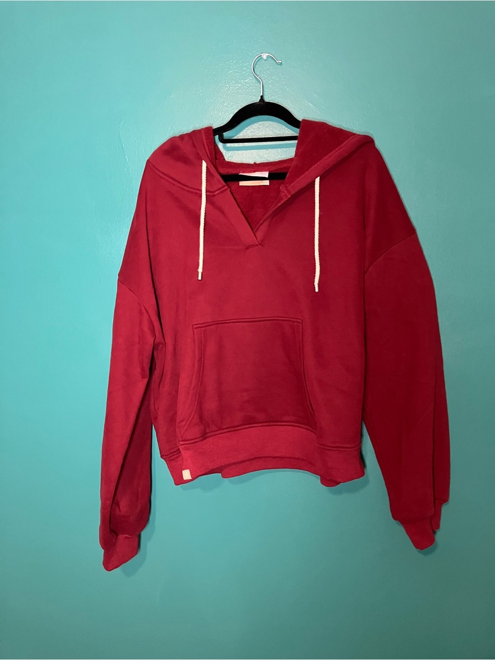 Women's Maroon Hooded Cowl Sweater with Kangaroo Pocket